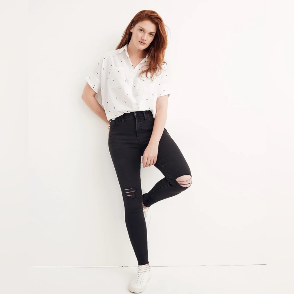 Madewell 9” High-Rise Skinny Jeans | Black Distressed | Size 28